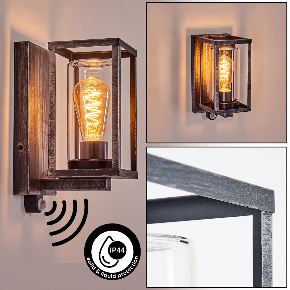 Portalis Aplique de exterior Negro, Plata, 1 luz, Sensor de movimiento main product photo