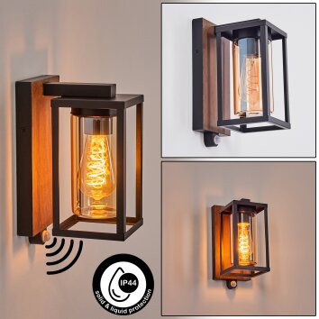 Portalis Aplique de exterior Marrón, Color madera, Negro, 1 luz, Sensor de movimiento