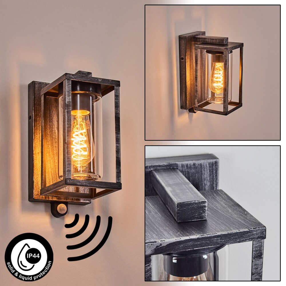 Portalis Aplique de exterior Negro, Plata, 1 luz, Sensor de movimiento main product photo