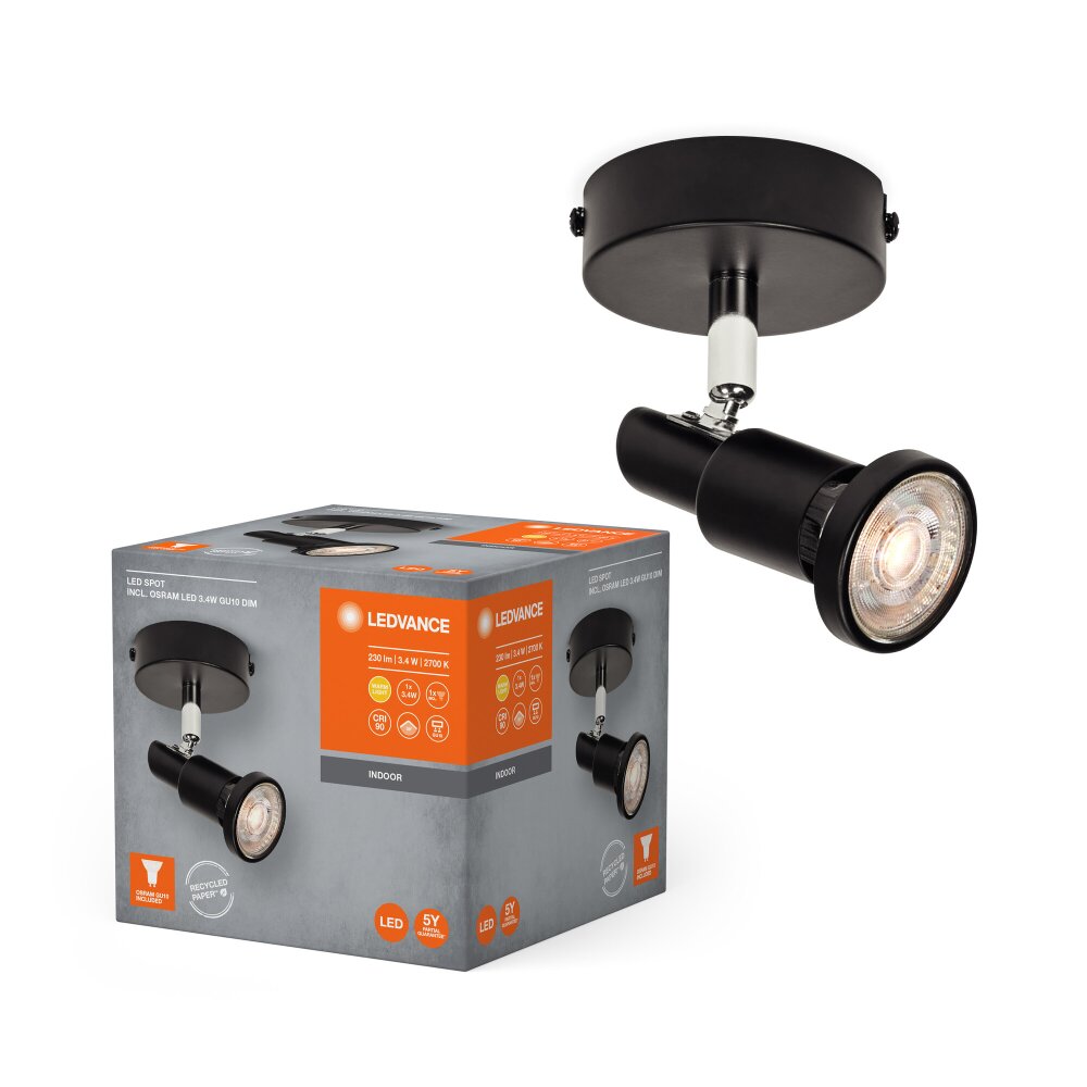 Lámparas Ledvance Spot Plafones LED Negro, 1 luz main product photo