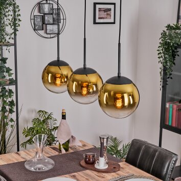 Gastor Lámparas suspendidas, Luminarias esféricas dorado, Transparente, 3 luces