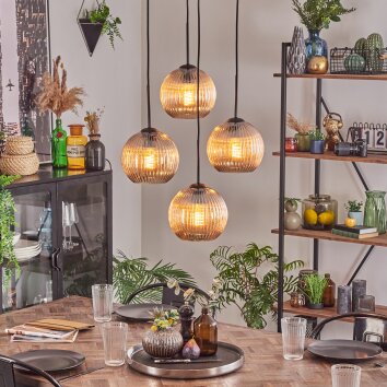 Koyoto Lámparas suspendidas, Luminarias esféricas 35 cm Colores ámbar, 4 luces