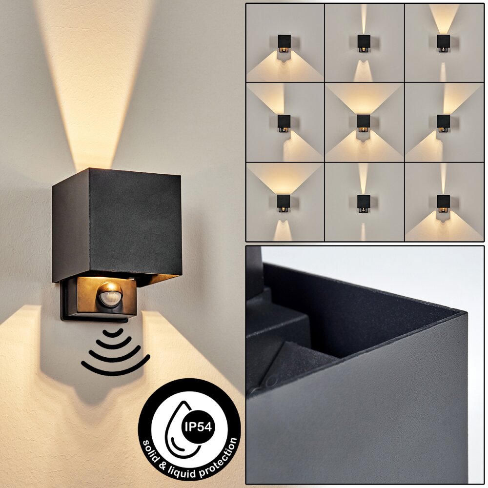 Almodofa Aplique de exterior, Lámpara Up & Down Negro, 1 luz, Sensor de movimiento main product photo