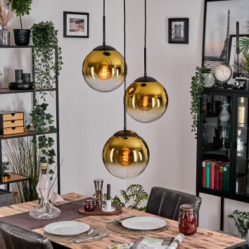 Gastor Lámparas suspendidas, Luminarias esféricas 30 cm dorado, Transparente, 3 luces