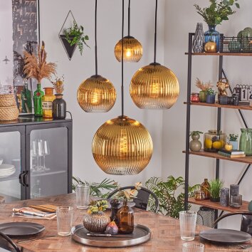 Koyoto Lámparas suspendidas, Luminarias esféricas, Lámparas colgantes dorado, Transparente, 4 luces