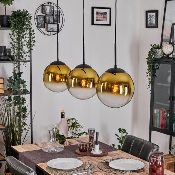 Gastor Lámparas suspendidas, Luminarias esféricas, Lámparas colgantes dorado, Transparente, 3 luces