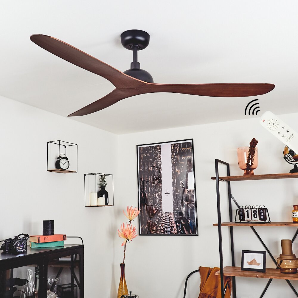Follseland Ventilador de techo Marrón, Color madera, Negro main product photo