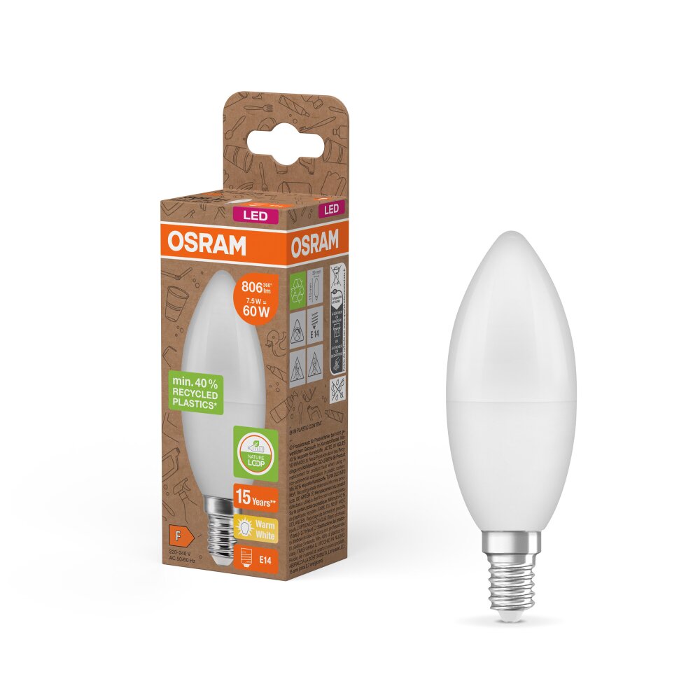 Lámparas Osram E14 7.5 Watt blanco cálido 806 Lumen main product photo
