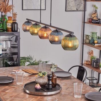 Koyoto Lámparas suspendidas, Luminarias esféricas, Lámparas colgantes Azul, Verde, Color cobre, 5 luces