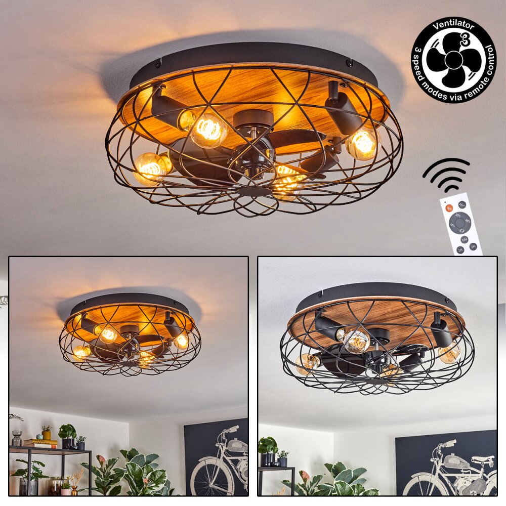 Tourais Plafones, lámpara ventilador de techo LED Color madera, Negro, 4 luces, Mando a distancia main product photo