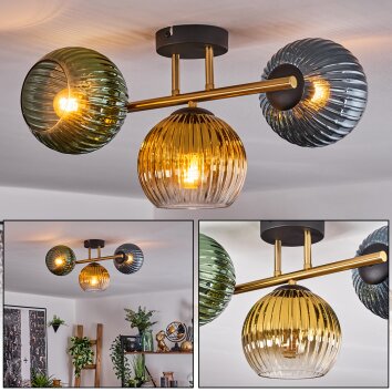 Koyoto Plafones, Luminarias esféricas 30 cm dorado, Negro, 3 luces
