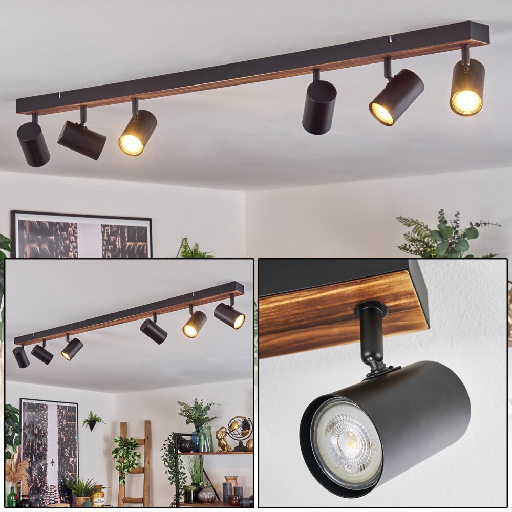 Gesteira Plafones, Spot techo Madera oscura, Negro, 6 luces main product photo