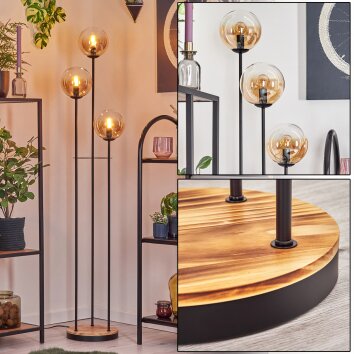 Gastor Lámpara de pie 30 cm Madera clara, Negro, 3 luces