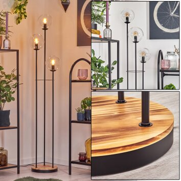 Gastor Lámpara de pie 30 cm Madera clara, Negro, 3 luces