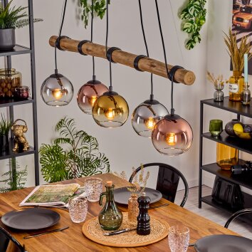 Koyoto Lámparas suspendidas, Luminarias esféricas, Lámparas colgantes Crudo, Negro, 5 luces