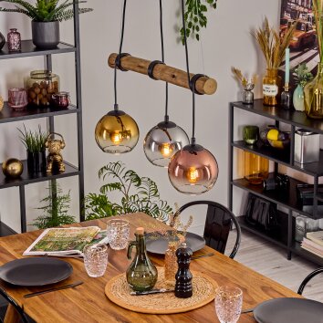 Koyoto Lámparas suspendidas, Luminarias esféricas, Lámparas colgantes Crudo, Negro, 3 luces