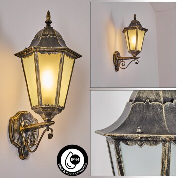 Hongkong Aplique de exterior, Apliques dorado, Negro, 1 luz