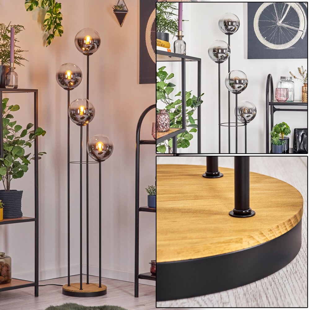 Gastor Lámpara de pie Madera oscura, Negro, 4 luces main product photo