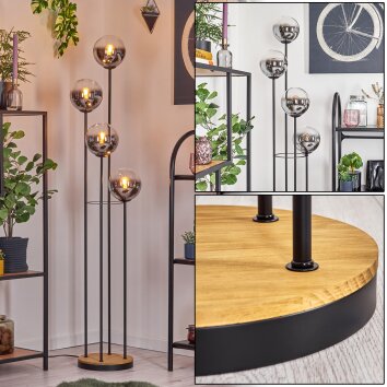 Gastor Lámpara de pie Madera oscura, Negro, 4 luces