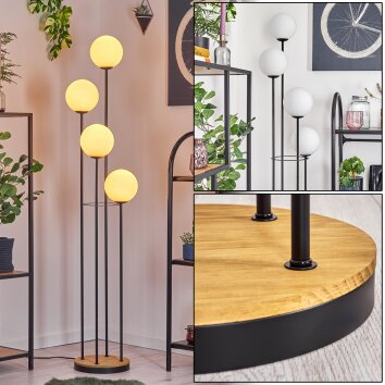 Gastor Lámpara de pie Madera oscura, Negro, 4 luces
