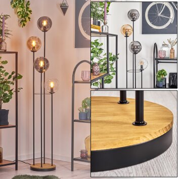 Gastor Lámpara de pie 30 cm Madera oscura, Negro, 4 luces