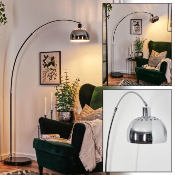 Baloca Lámpara de pie, Lámparas de pie tipo arco Cromo, Negro, 1 luz