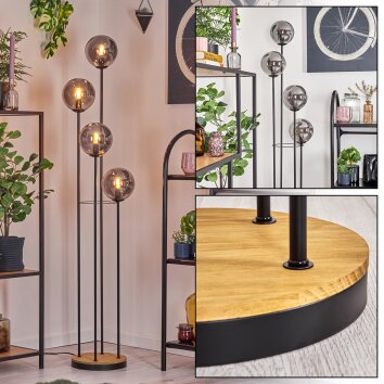 Gastor Lámpara de pie 30 cm Madera oscura, Negro, 4 luces
