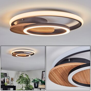 Rapoila Plafones LED Color madera, Negro, 1 luz