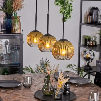 Koyoto Lámparas suspendidas, Luminarias esféricas, Lámparas colgantes dorado, Transparente, 3 luces