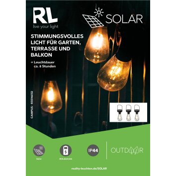 Reality Campus Lámpara solar LED Negro, 3 luces