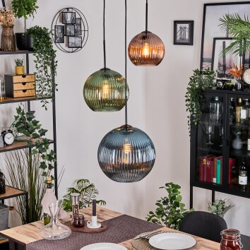Koyoto Lámparas suspendidas, Luminarias esféricas, Lámparas colgantes, Lámpara colgante de clúster Azul, Verde, Color cobre, 3 luces