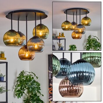 Koyoto Plafones, Luminarias esféricas 45 cm Azul, Verde, Color cobre, 5 luces