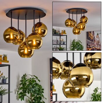 Koyoto Plafones, Luminarias esféricas 45 cm dorado, 5 luces