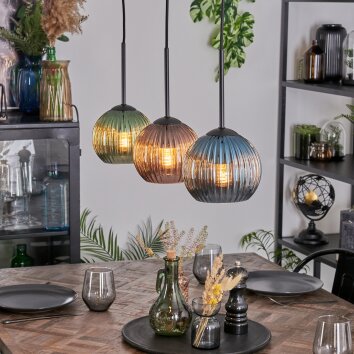 Koyoto Lámparas suspendidas, Luminarias esféricas, Lámparas colgantes Azul, Verde, Color cobre, 3 luces