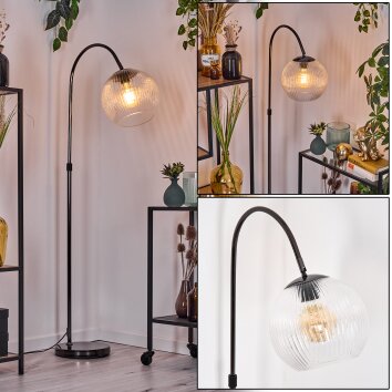 Koyoto Lámpara de pie Cromo, Negro, 1 luz