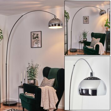 Baloca Lámpara de pie, Lámparas de pie tipo arco Cromo, Negro, 1 luz