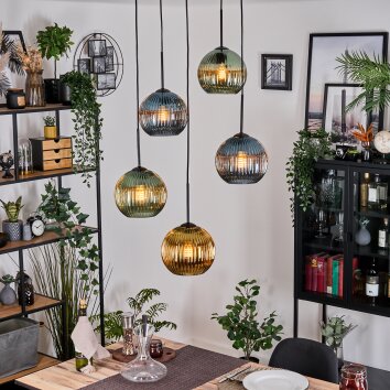 Koyoto Lámparas suspendidas, Luminarias esféricas, Lámpara colgante de clúster 45 cm Azul, dorado, Verde, 5 luces