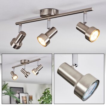 Edain Plafones, Spot techo LED Cromo, Níquel-mate, 3 luces