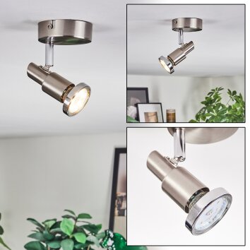 Firan Plafones, Spot techo LED Cromo, Níquel-mate, 1 luz