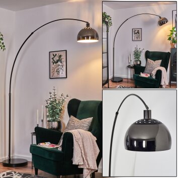 Baloca Lámpara de pie, Lámparas de pie tipo arco Cromo, Negro, 1 luz