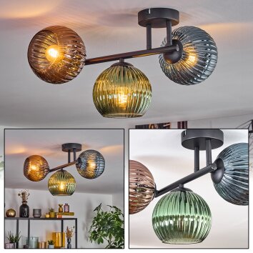 Koyoto Plafones, Luminarias esféricas Azul, Verde, Color cobre, 3 luces