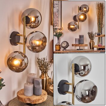 Koyoto Luminarias esféricas, Apliques dorado, Negro, 3 luces