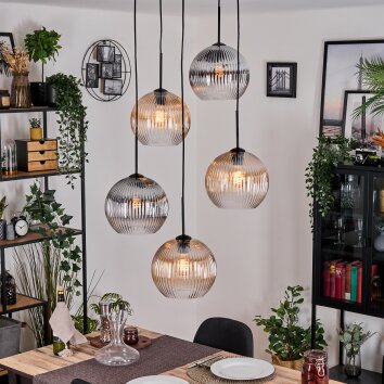 Koyoto Lámparas suspendidas, Luminarias esféricas, Lámpara colgante de clúster Colores ámbar, Transparente, Ahumado, 5 luces