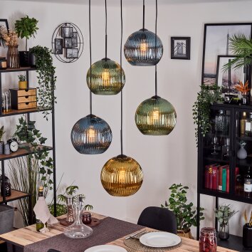 Koyoto Lámparas suspendidas, Luminarias esféricas, Lámpara colgante de clúster Azul, dorado, Verde, 5 luces