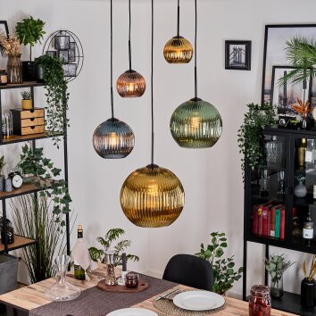 Koyoto Lámparas suspendidas, Luminarias esféricas, Lámpara colgante de clúster Azul, dorado, Verde, Color cobre, 5 luces