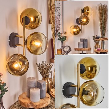 Koyoto Luminarias esféricas, Apliques dorado, Negro, 3 luces
