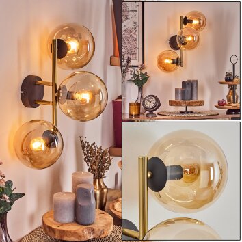Gastor Luminarias esféricas, Apliques dorado, Negro, 3 luces