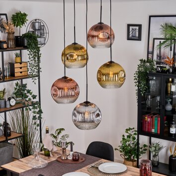 Koyoto Lámparas suspendidas, Luminarias esféricas, Lámpara colgante de clúster Cromo, dorado, Transparente, Color cobre, Ahumado, 5 luces
