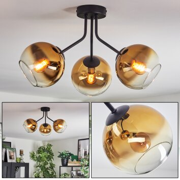 Koyoto Plafones, Luminarias esféricas 42 cm dorado, Transparente, 3 luces