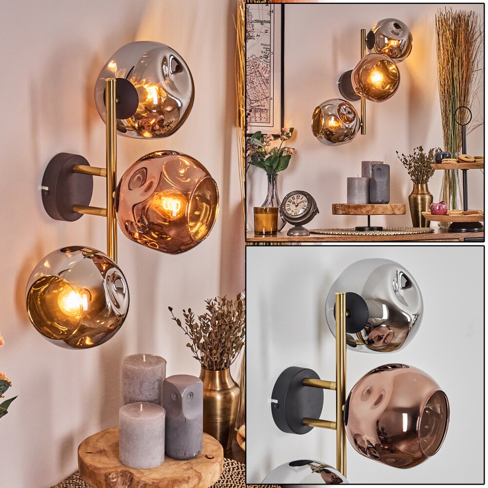 Gastor Luminarias esféricas, Apliques dorado, Negro, 3 luces main product photo
